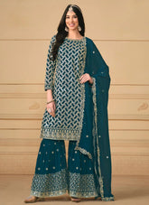 Georgette Morpeach Color Embroidered Gharara Style Suit